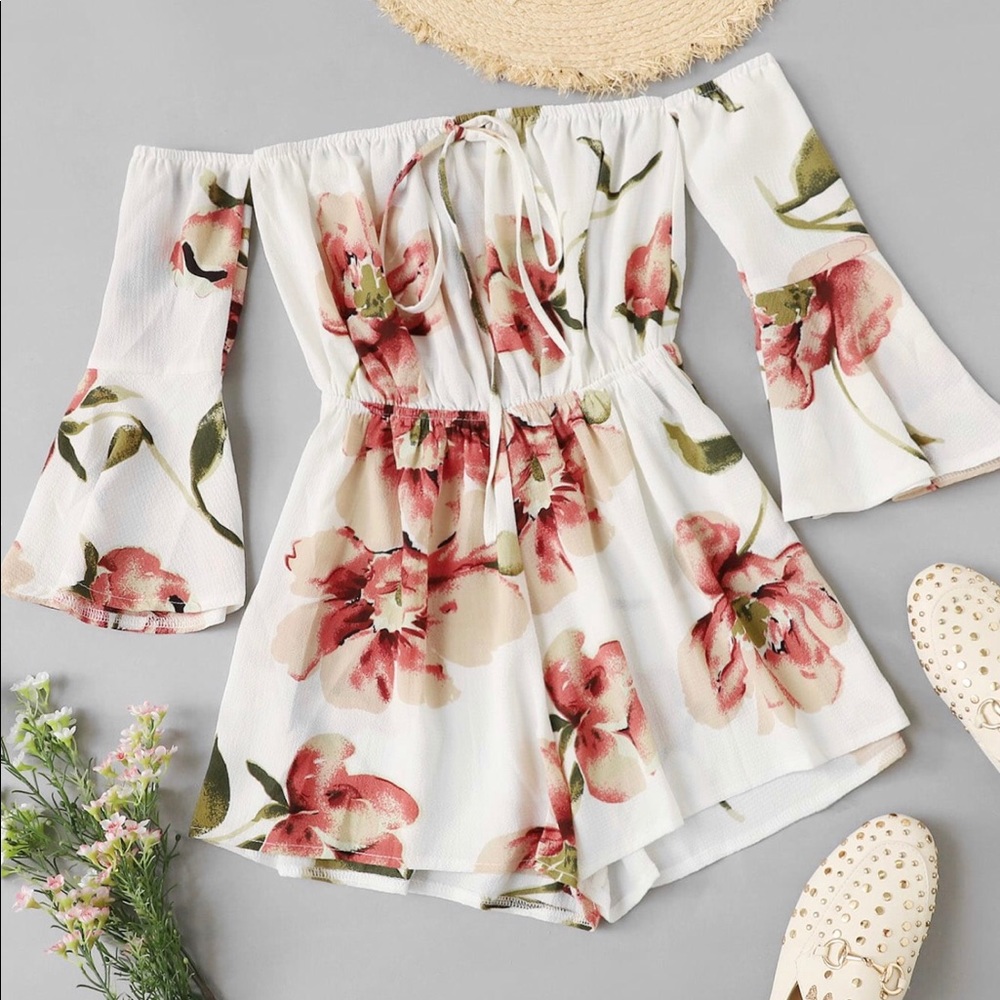 Floral off the shoulder romper